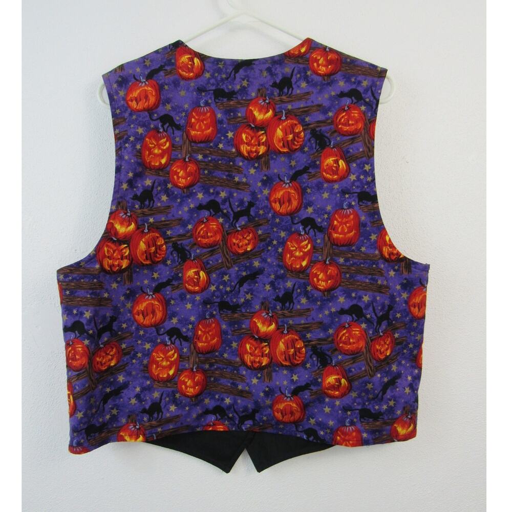Handmade Reversible Waistcoat Vest Vintage Halloween Pumpkins Spooky Black Cat